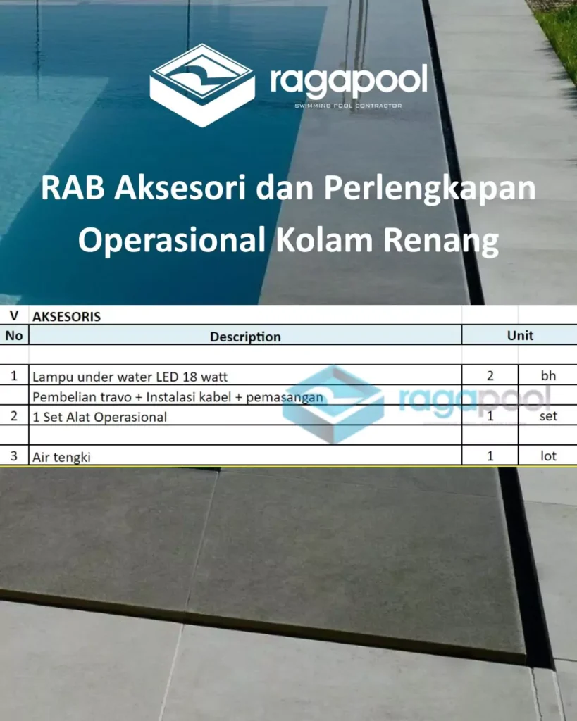 Tabel RAB 5, Aksesori dan Perlengkapan Operasional Kolam Renang